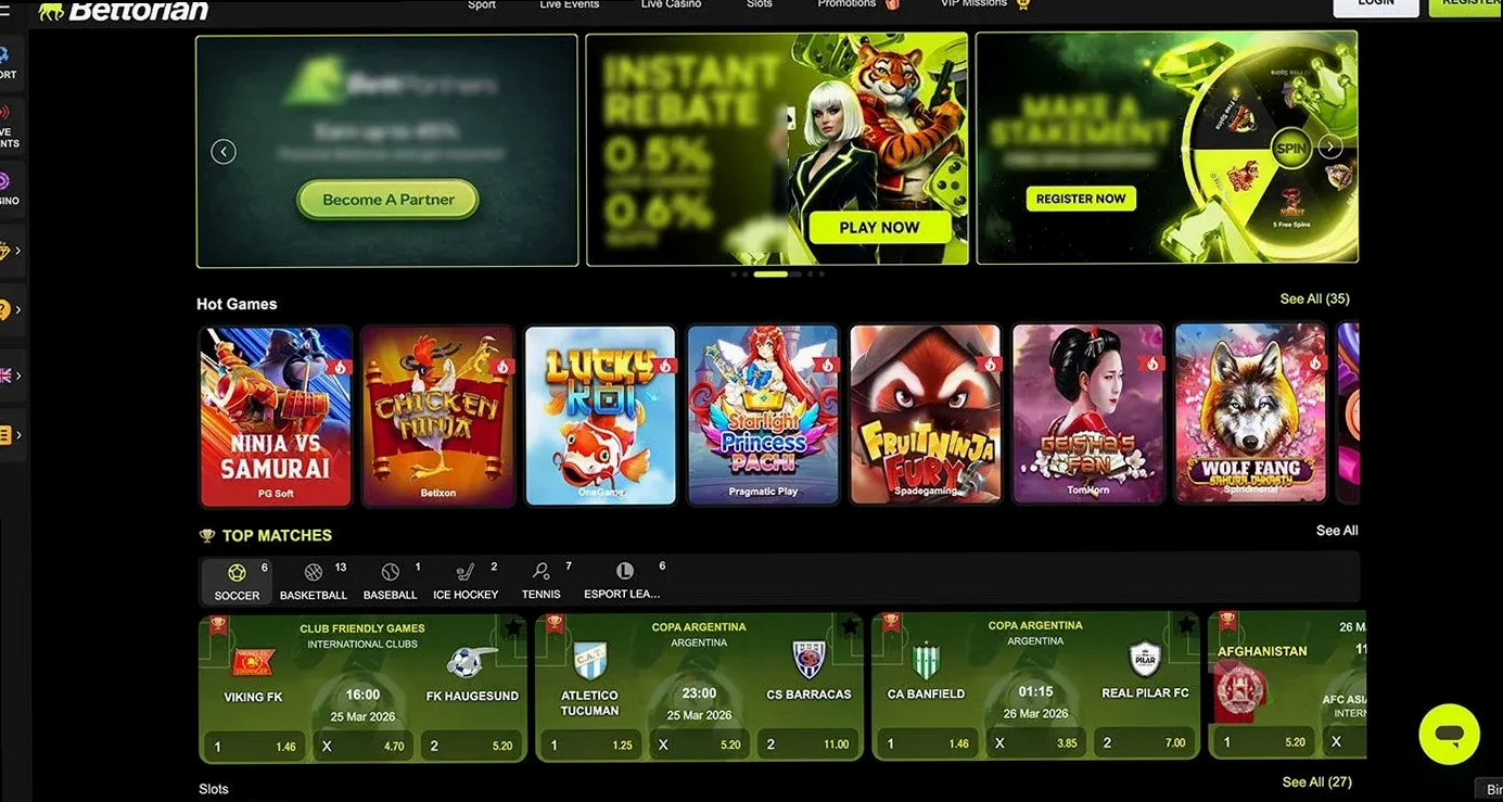 Bettorian Casino med Hot Games og Top Matches