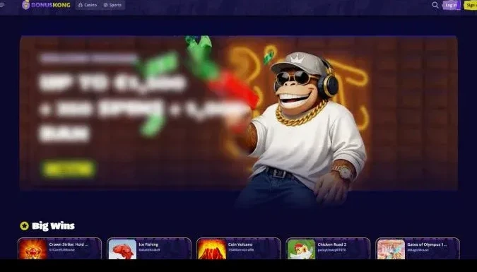 Bonuskong Casino med Big Wins sektion og spiludvalg