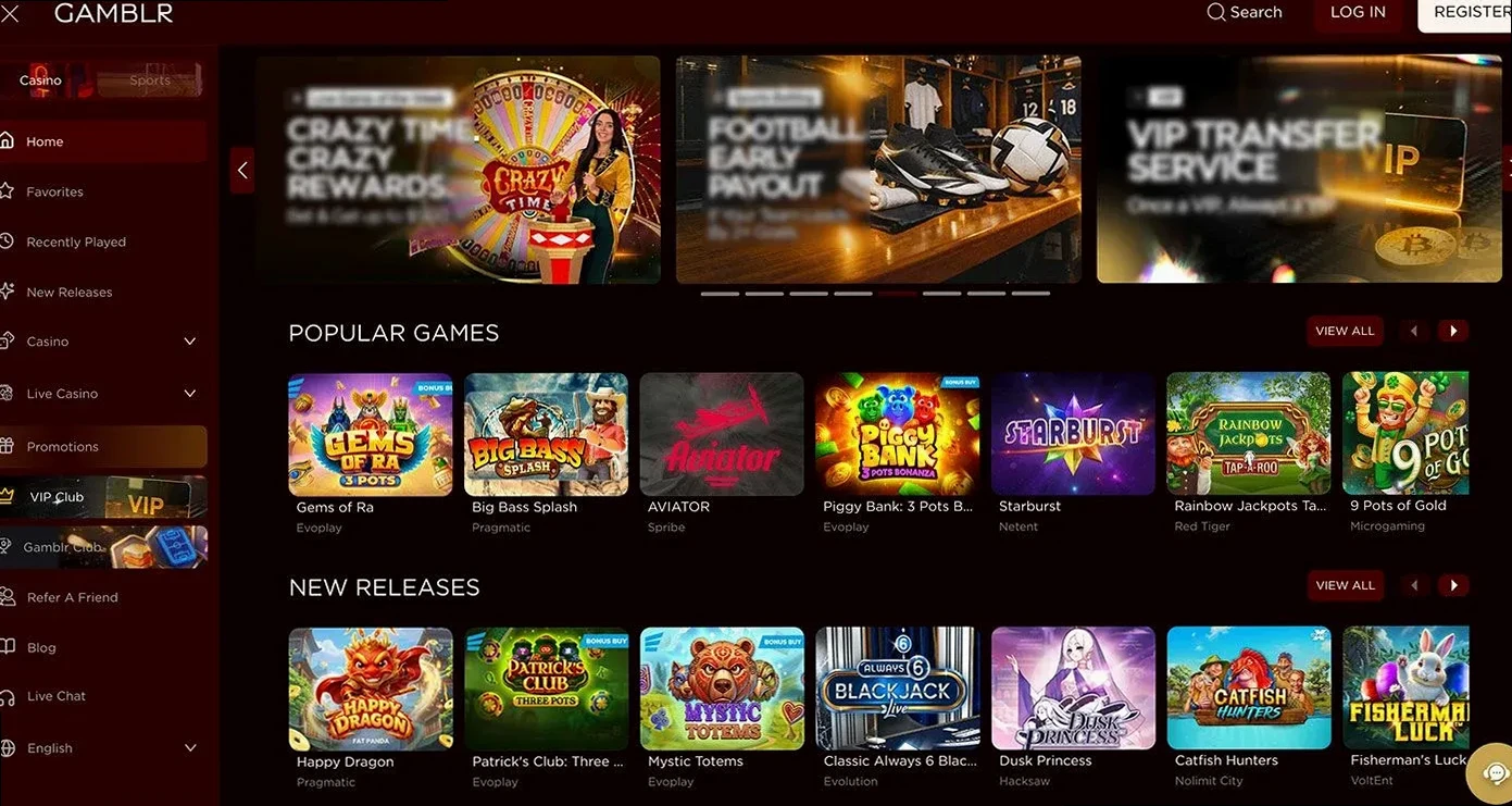 Gamblr Casino med populære spil og nye udgivelser