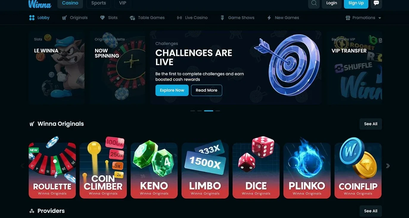 Winna Casino med Originals spil og Challenges